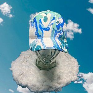 Blue-Green Marble Dip Dyed Trucker Hat One Size